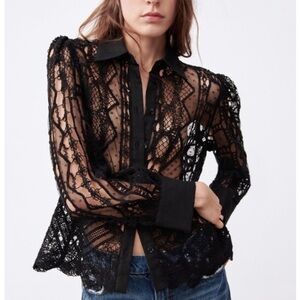 ZARA Linen Blend Crochet Shirt